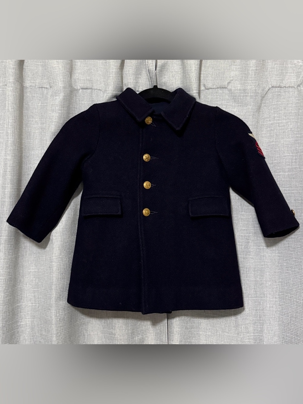 Vintage Kids Wool Pea Coat-Sz 4-Anchor Detail Gold Tone Buttons-Button Closure